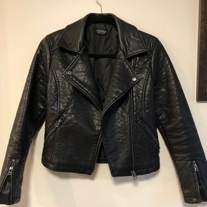 Topshop Black Faux Leather Biker Jacket